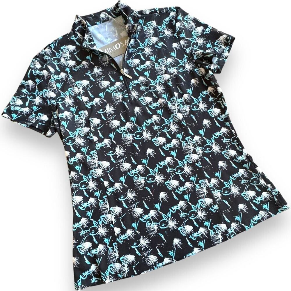 NEW Mimosa by nVo Payten 1/4 Zip Golf Mock Neck Black Floral UPF 30+ Women’s L